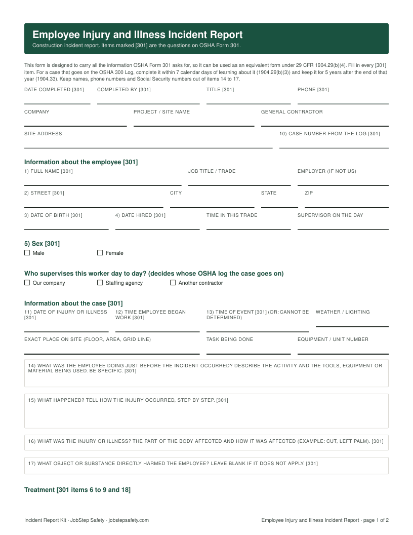 Incident Report Kit: The incident report (Form 301 information)